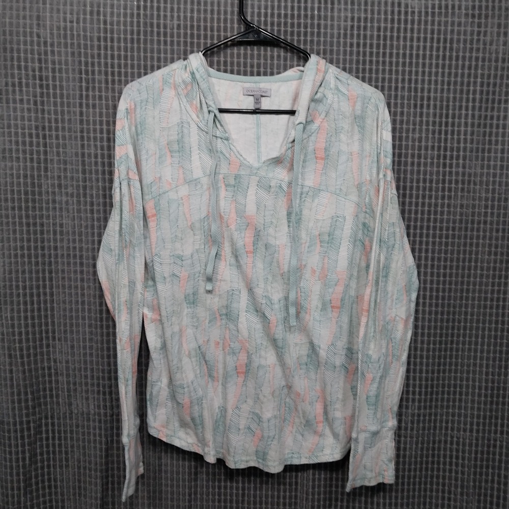 Ocean + Coast Hoodie Women Abstract Print Long Sleeve M Green Pink